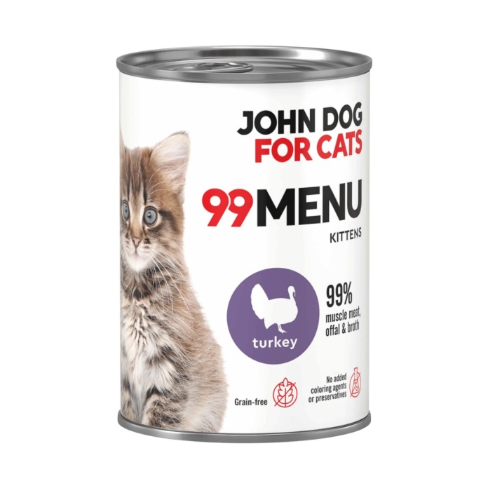 John Dog for Cats 99 Menu Junior Indyk 400 g - puszka pełnoporcjowej karmy mokrej dla kociąt